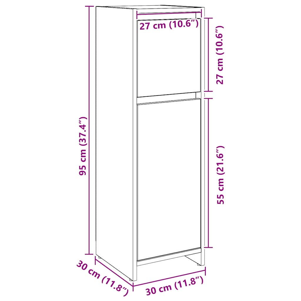 Badezimmerschrank Schwarze Eiche 30 x 30 x 95 cm Holzwerkstoff