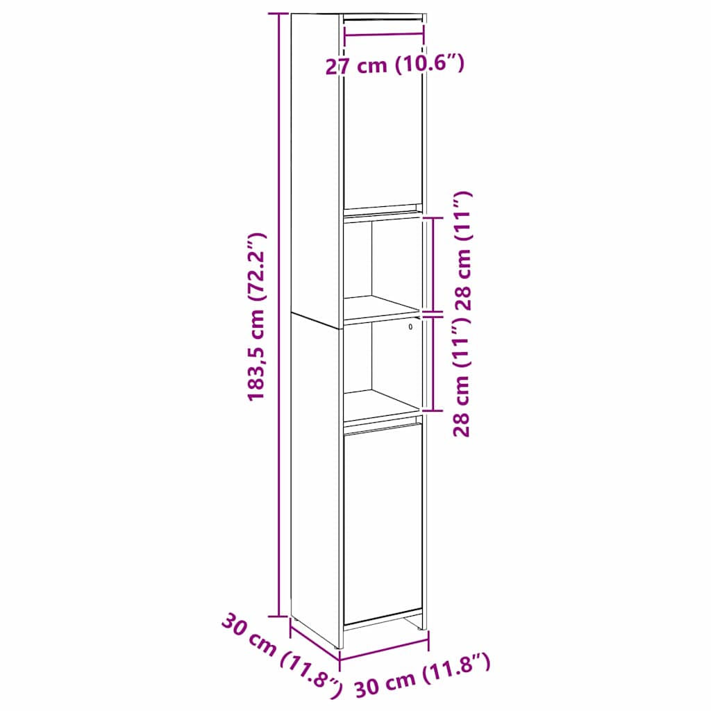 Badezimmerschrank mit Tür Schwarze Eiche 30 x 30 x 183,5 cm