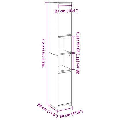 Badezimmerschrank mit Tür Schwarze Eiche 30 x 30 x 183,5 cm