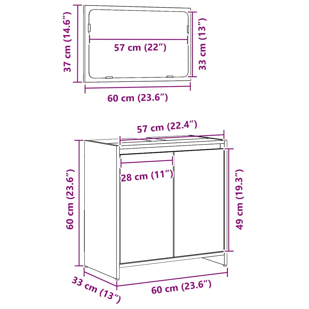 Badezimmerschrank Schwarze Eiche 60 x 33 x 61 cm Holzwerkstoff