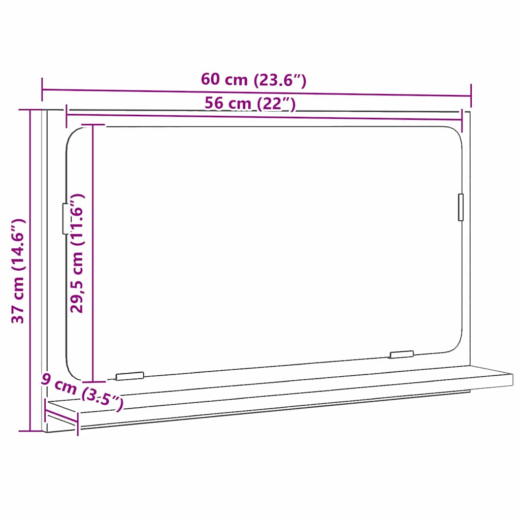 Spiegelregal Schwarze Eiche 60 x 10.5 x 37 cm Holzwerkstoff