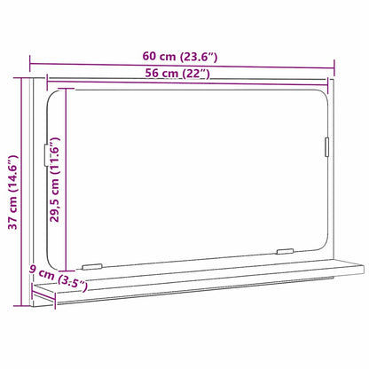 Spiegelregal Schwarze Eiche 60 x 10.5 x 37 cm Holzwerkstoff