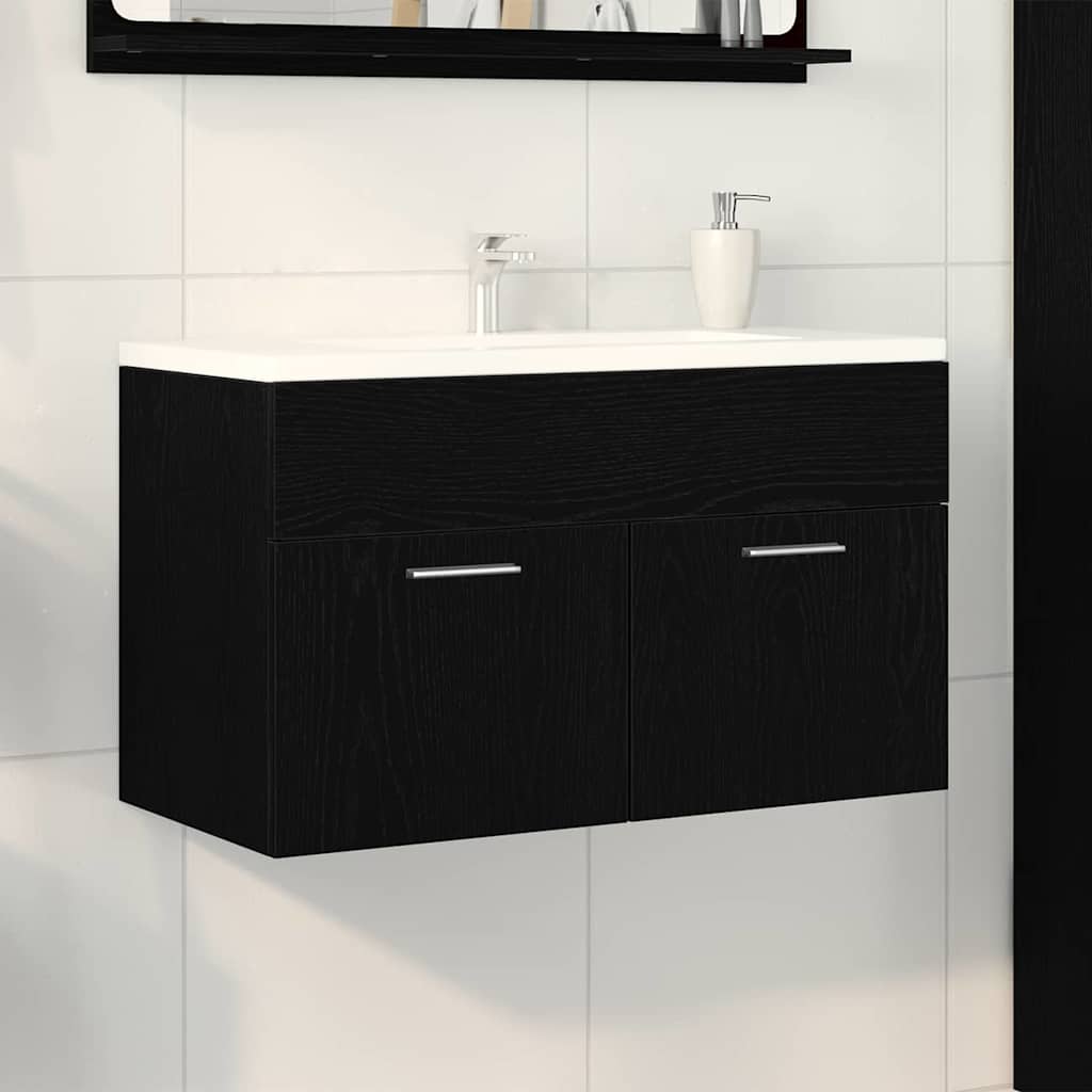 Badezimmer Waschbecken Schrank Schwarze Eiche Holzwerkstoff Schwarz Eichen-Optik 80 x 38.5 x 46 cm