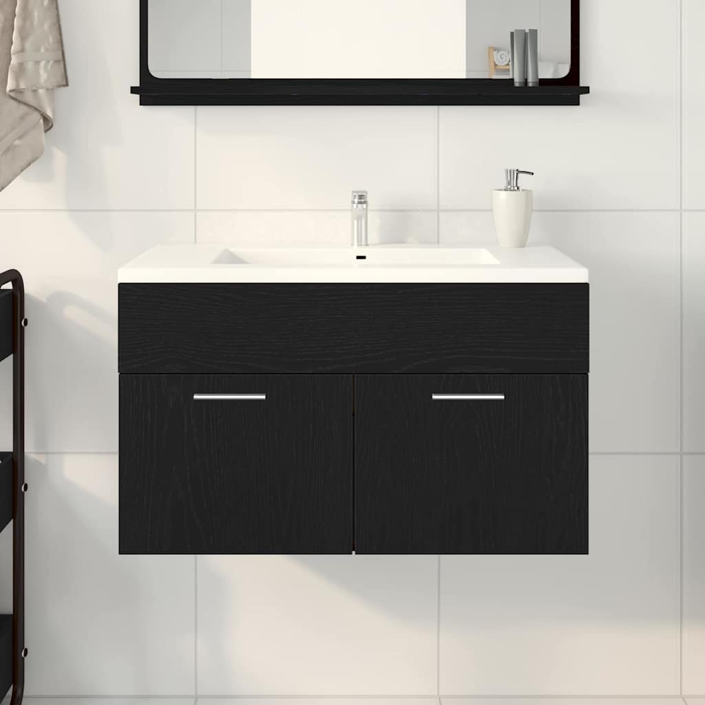 Badezimmer Waschbecken Schrank Schwarze Eiche Holzwerkstoff Schwarz Eichen-Optik 80 x 38.5 x 46 cm
