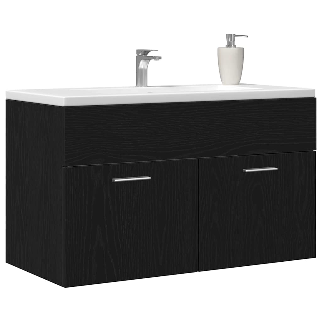 Badezimmer Waschbecken Schrank Schwarze Eiche Holzwerkstoff Schwarz Eichen-Optik 80 x 38.5 x 46 cm