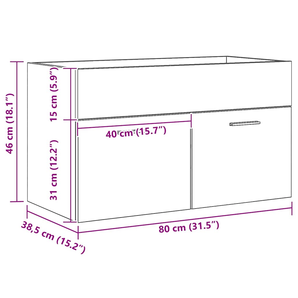 Badezimmer Waschbecken Schrank Schwarze Eiche Holzwerkstoff Schwarz Eichen-Optik 80 x 38.5 x 46 cm