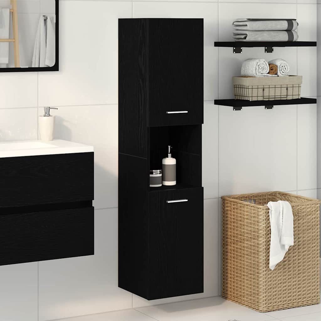 Badezimmer Schrank mit Regal Schwarze Eiche 30 x 30 x 130 cm
