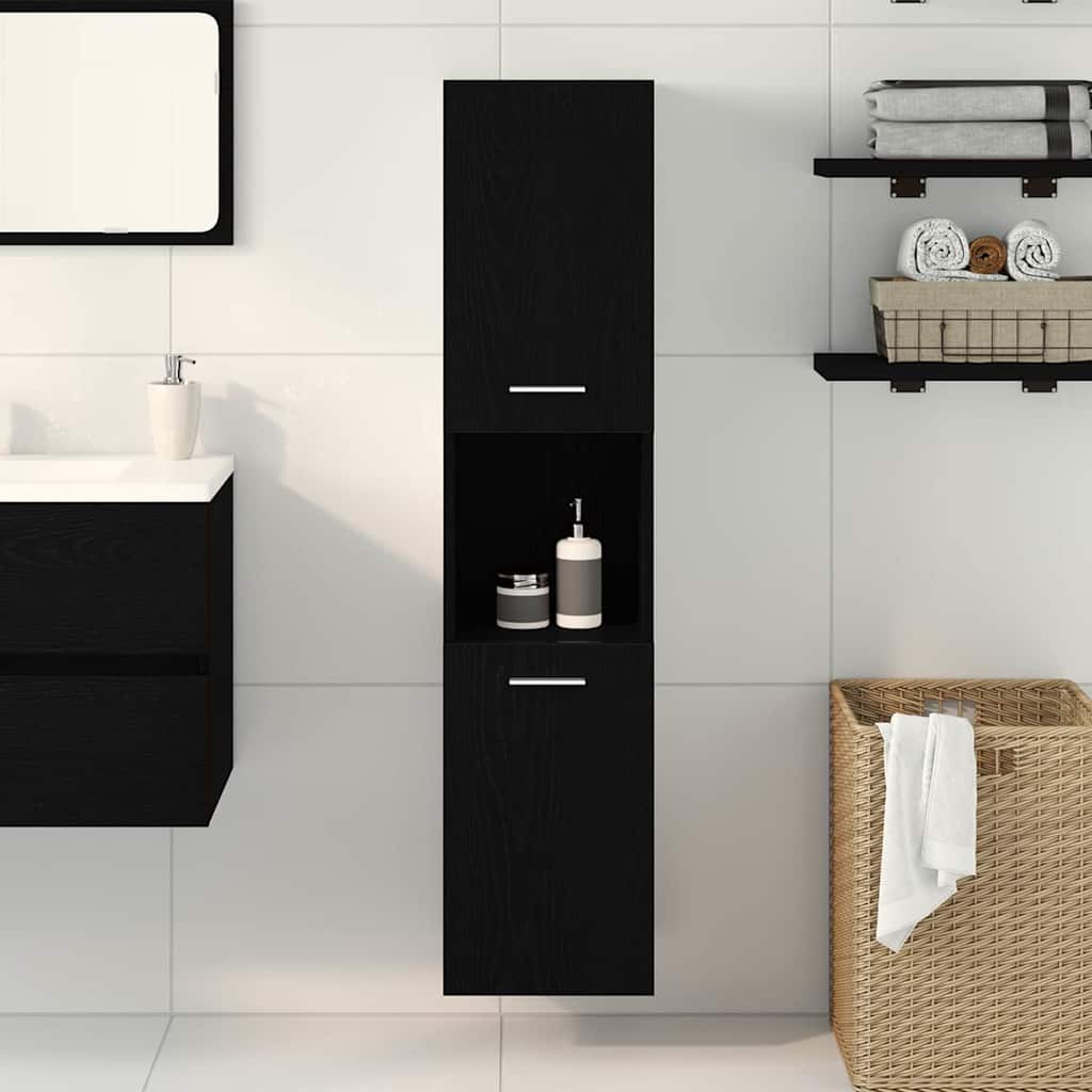 Badezimmer Schrank mit Regal Schwarze Eiche 30 x 30 x 130 cm