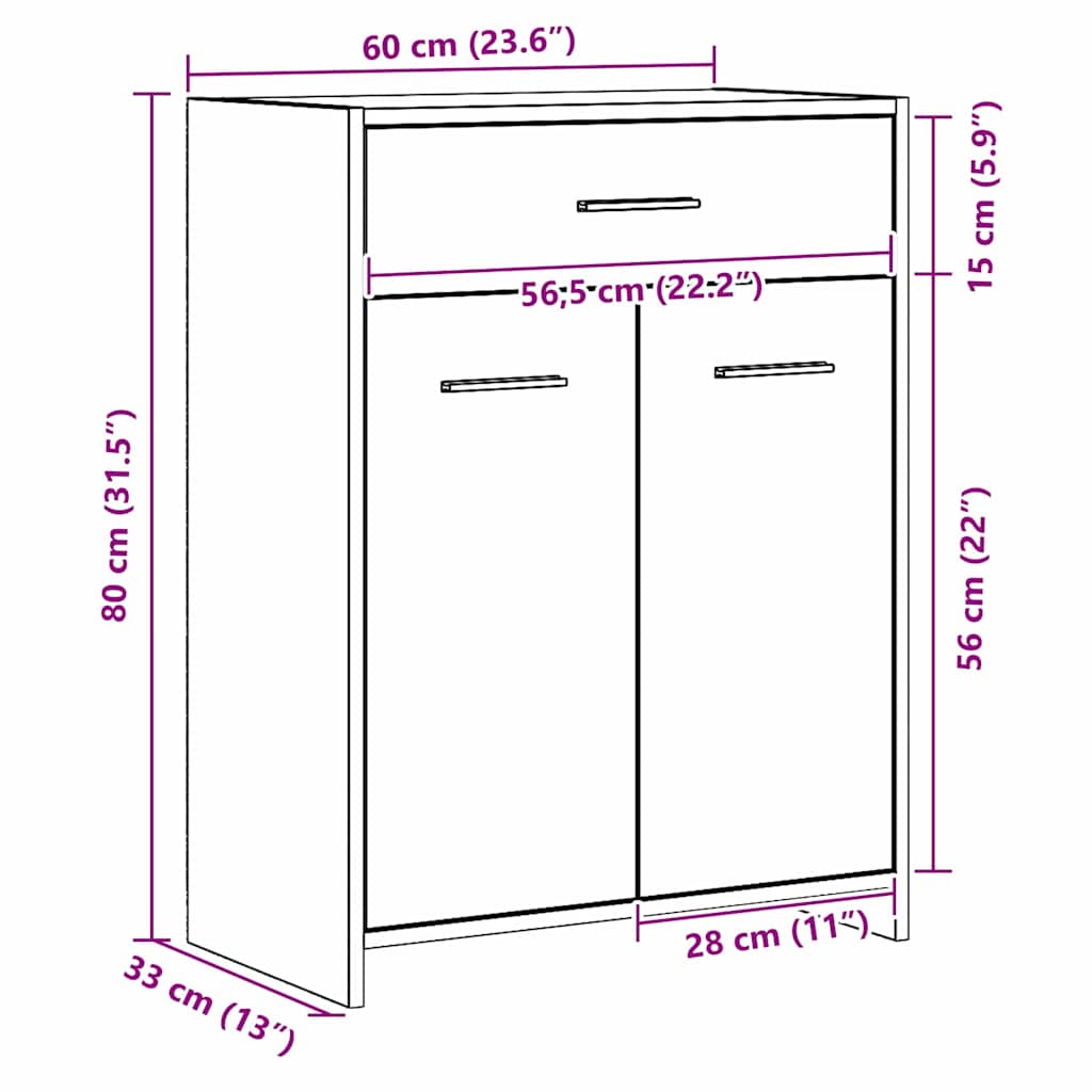Badezimmerschrank mit Tür Schwarz Eichen-Optik 60 x 33 x 80 cm