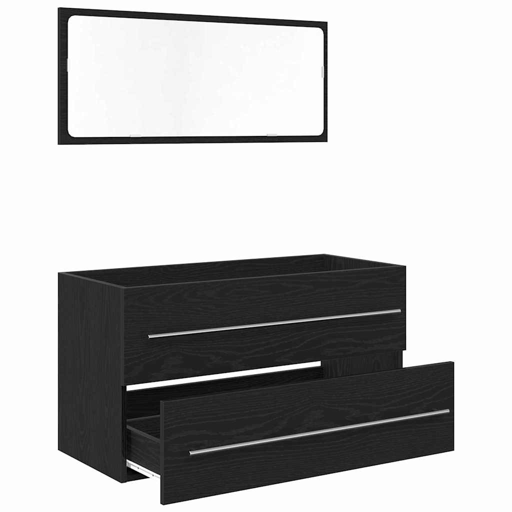 Waschbecken-Schrank mit Spiegel Schwarze Eiche 90 x 45 x 1.5 cm
