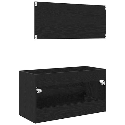 Waschbecken-Schrank mit Spiegel Schwarze Eiche 90 x 45 x 1.5 cm