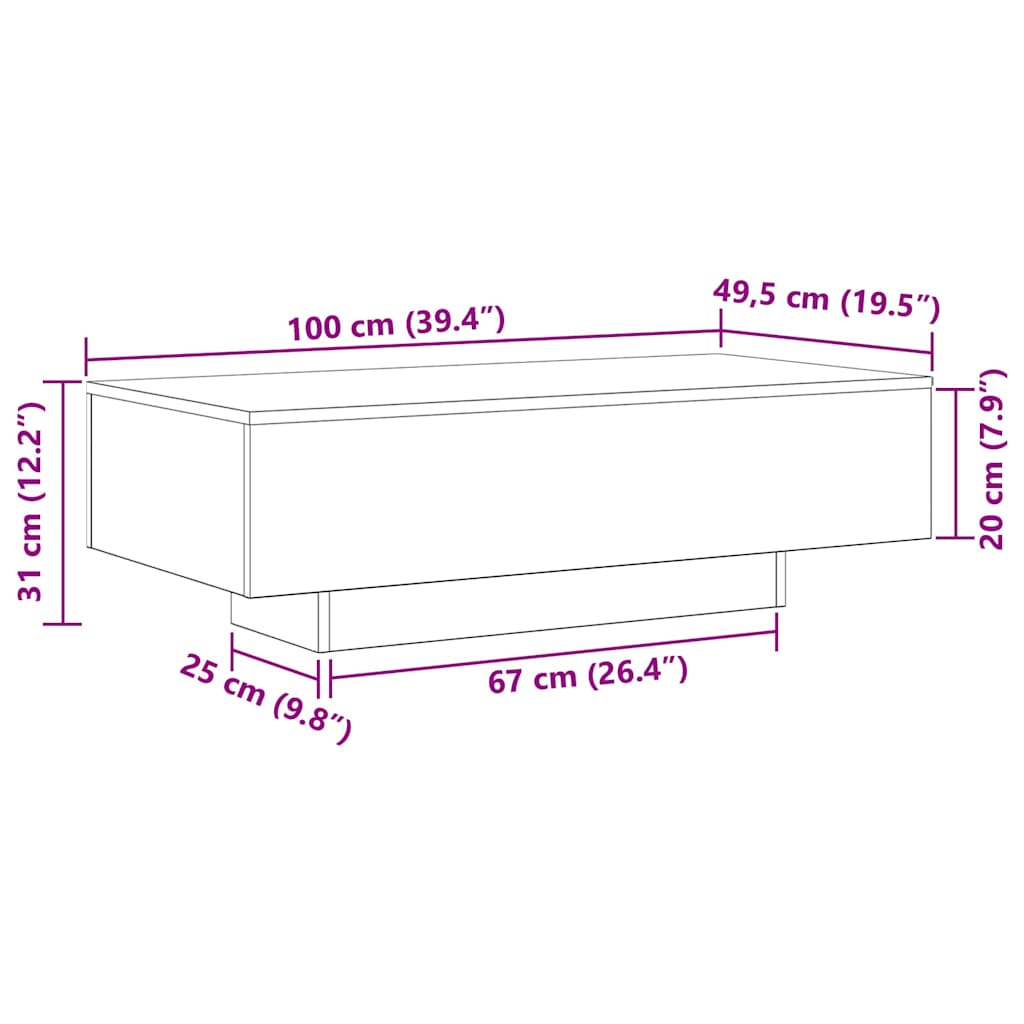 Couchtisch Schwarze Eiche 100 x 49.5 x 31 cm Holzwerkstoff
