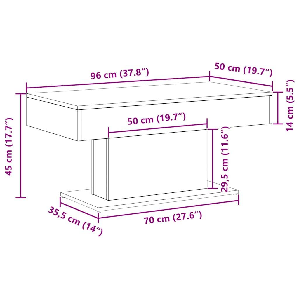 Couchtisch Schwarze Eiche 96 x 50 x 45 cm Holzwerkstoff