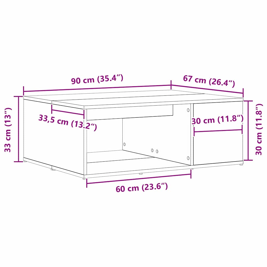 Couchtisch Schwarz Eichen-Optik 90 x 67 x 33 cm Holzwerkstoff