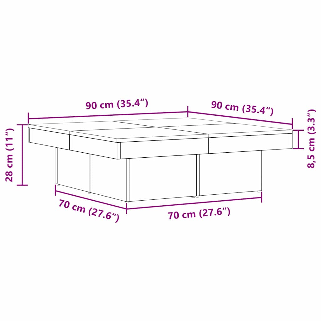 Couchtisch Schwarze Eiche 90 x 90 x 28 cm Holzwerkstoff