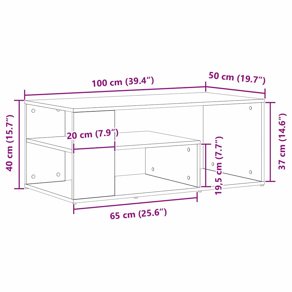 Couchtisch Schwarz Eichen-Optik 100 x 50 x 40 cm Holzwerkstoff