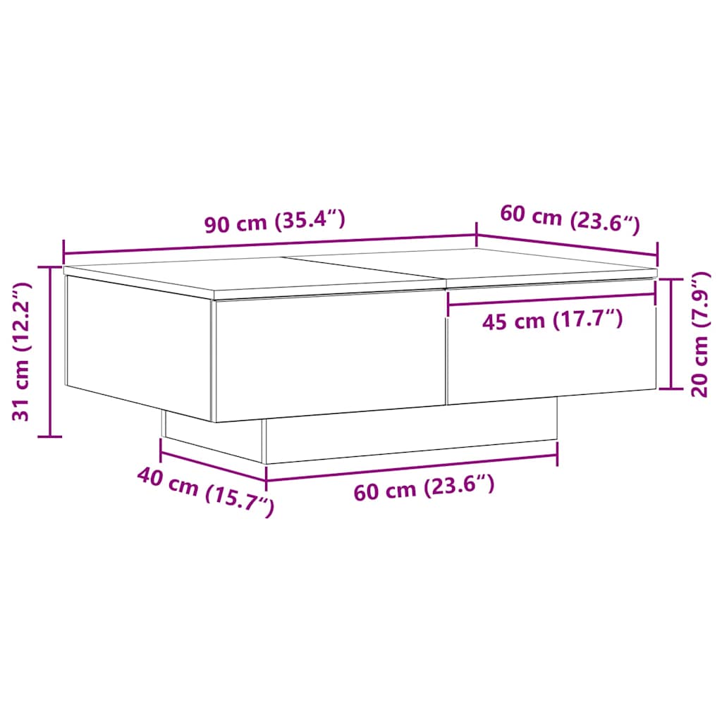 Couchtisch Schwarz Eichen-Optik 90 x 60 x 31 cm Holzwerkstoff