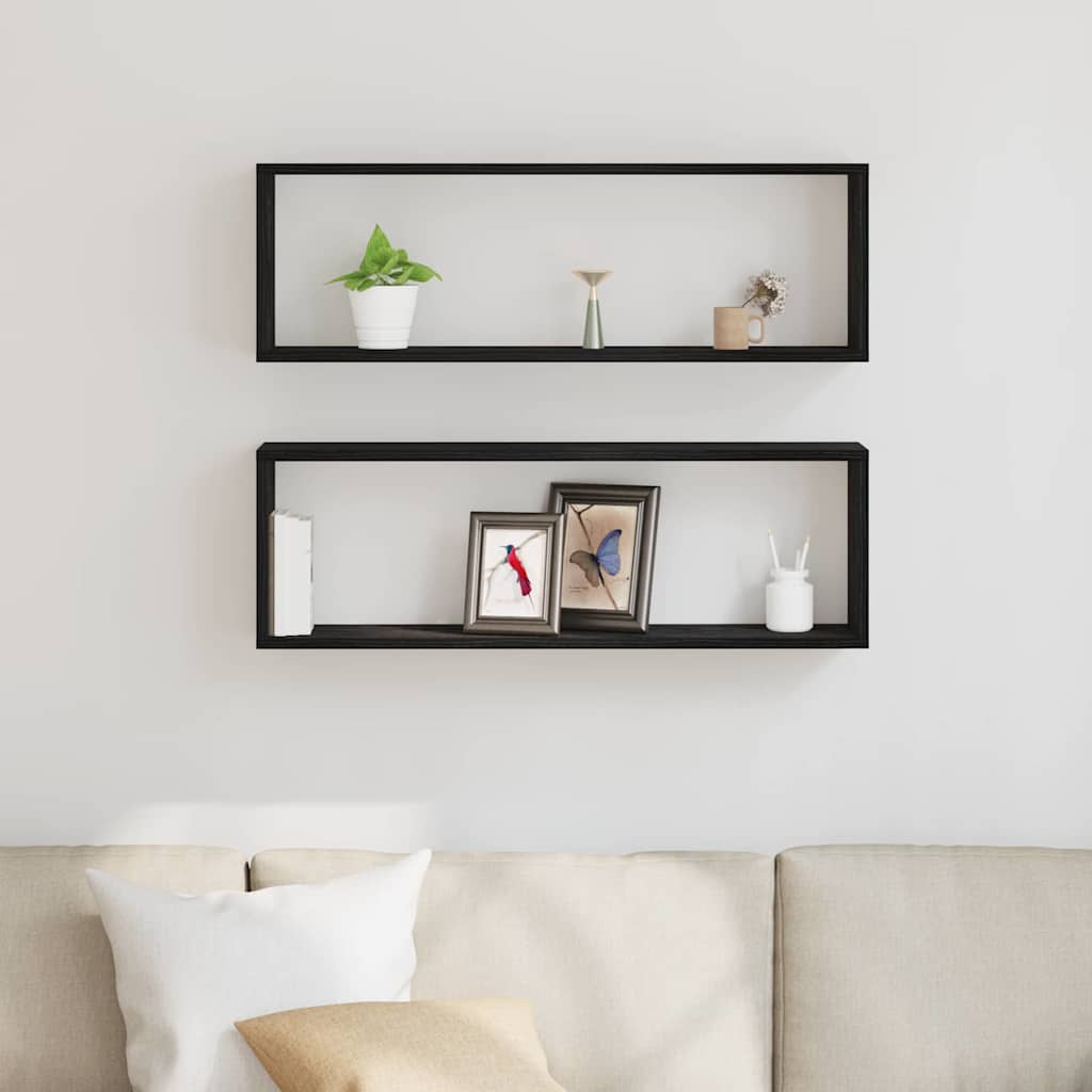 Wandregal mit Regal 2 pcs Schwarz Eichen-Optik 80 x 15 x 26 cm