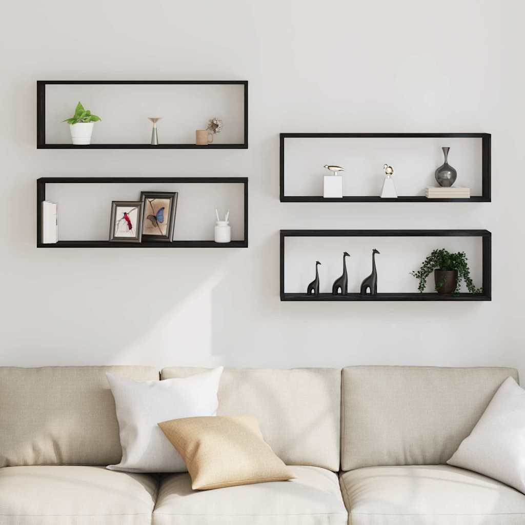 Wandregal mit Regal 4 pcs Schwarz Eichen-Optik 80 x 15 x 26 cm