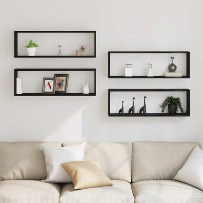 Wandregal mit Regal 4 pcs Schwarz Eichen-Optik 80 x 15 x 26 cm