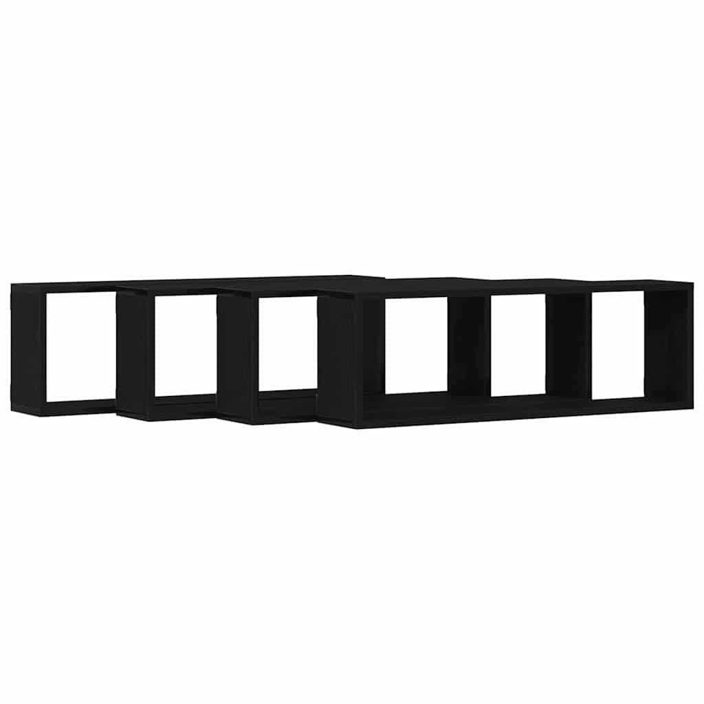 Wandregal mit Regal 4 pcs Schwarz Eichen-Optik 80 x 15 x 26 cm