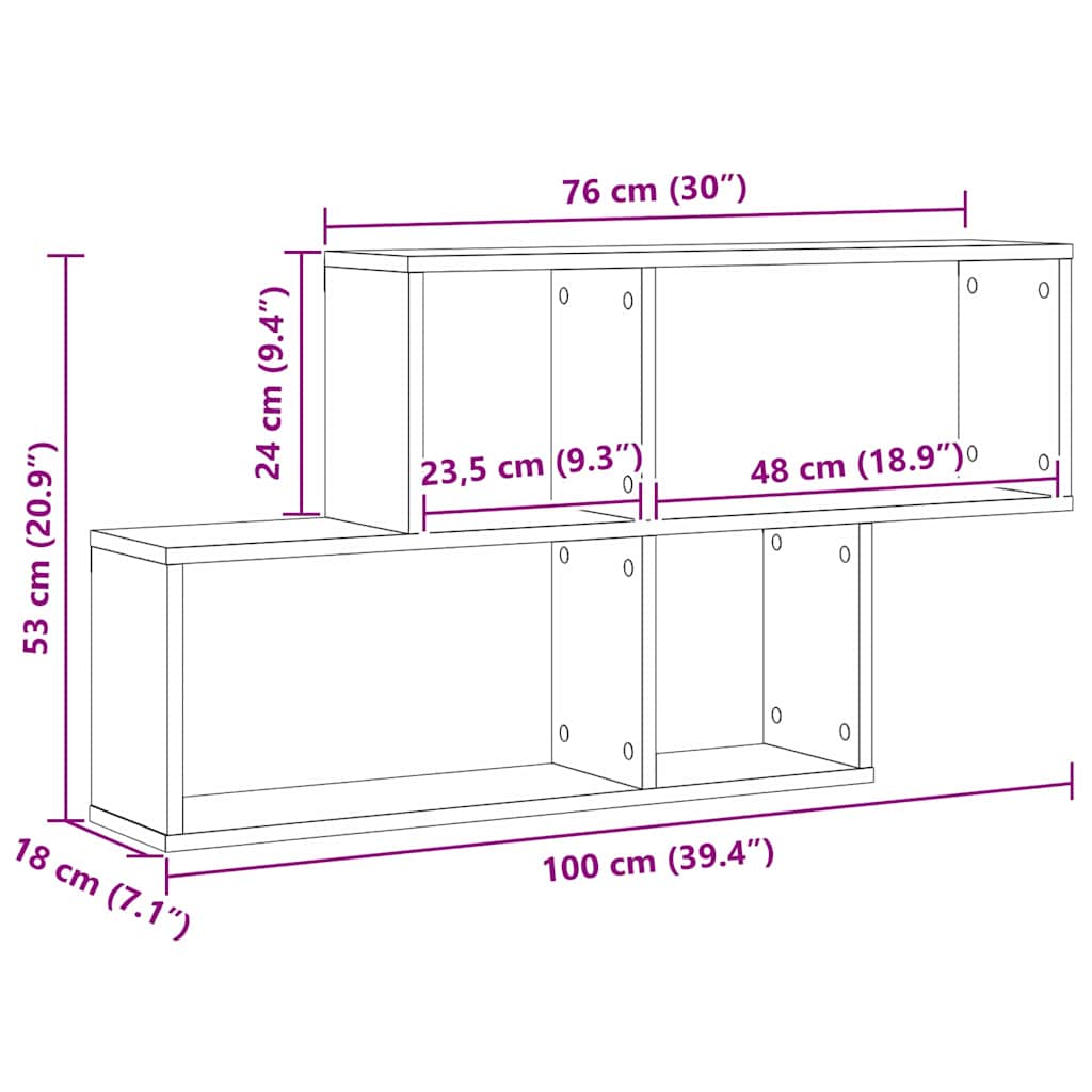 Wandregal Schwarz Eichen-Optik 76 x 15 x 53 cm Holzwerkstoff