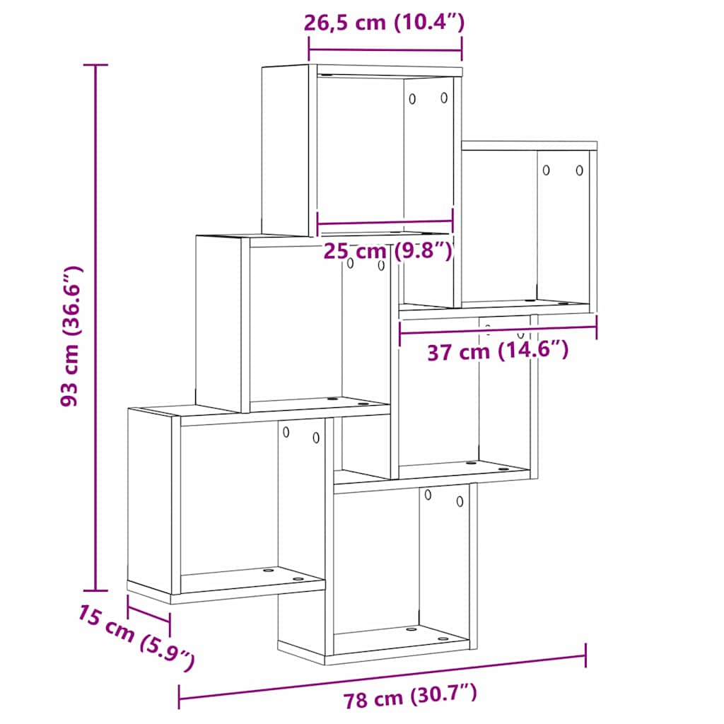 Wandregal Schwarz Eichen-Optik 78 x 15 x 92 cm Holzwerkstoff