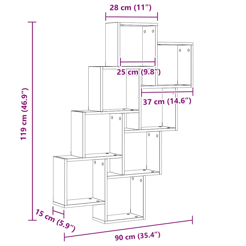Wandregal Schwarze Eiche 90 x 15 x 119,5 cm Holzwerkstoff