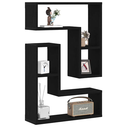 Wandregale mit Regal 2 pcs Schwarz Eichen-Optik 50 x 15 x 85 cm