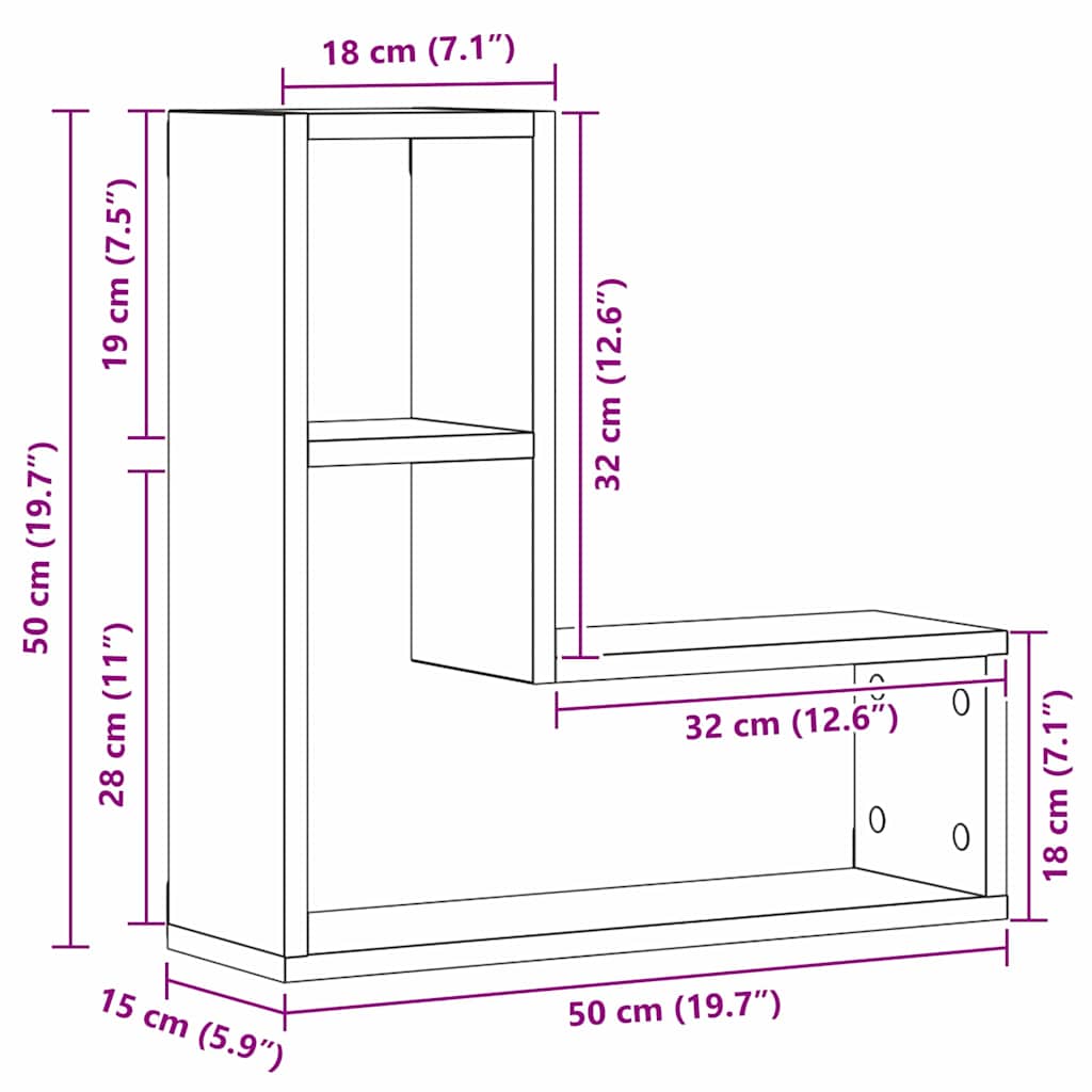 Wandregale mit Regal 2 pcs Schwarz Eichen-Optik 50 x 15 x 85 cm