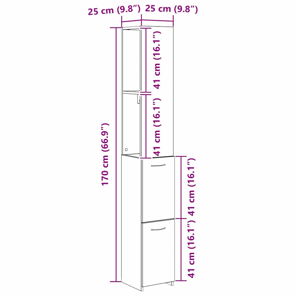 Badezimmerschrank Schwarze Eiche 25 x 25 x 170 cm Holzwerkstoff