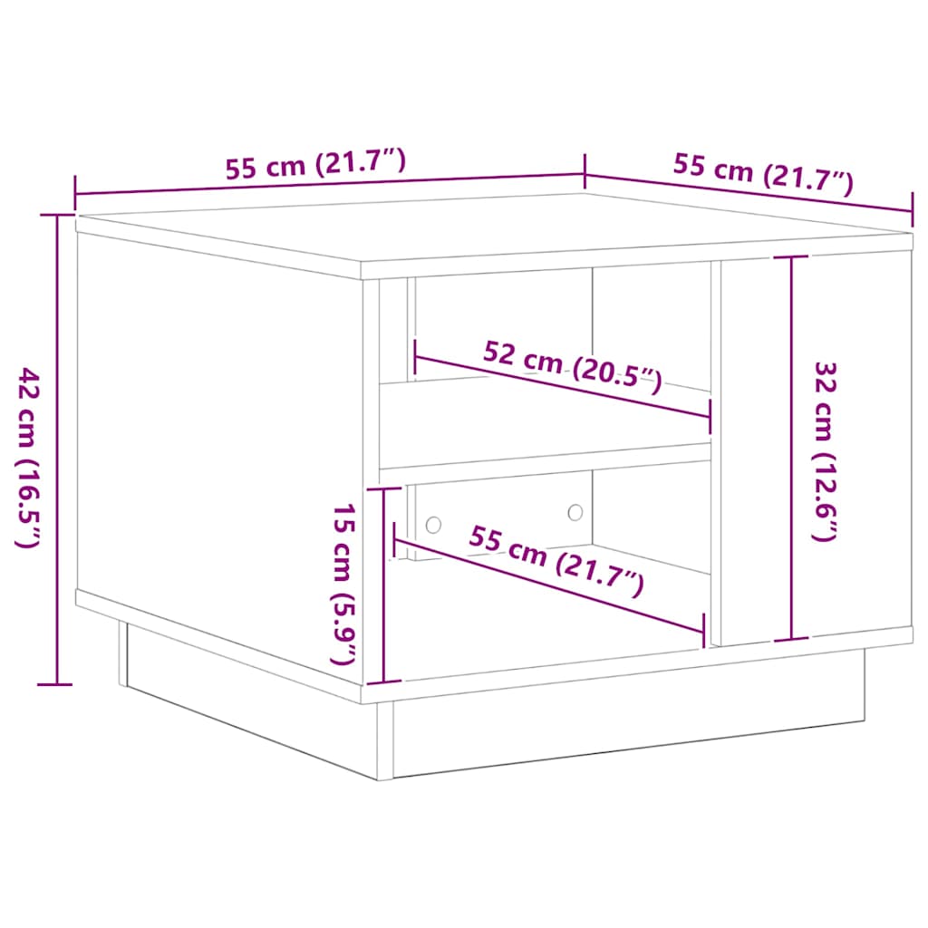 Couchtisch Schwarze Eiche 55 x 55 x 42 cm Holzwerkstoff