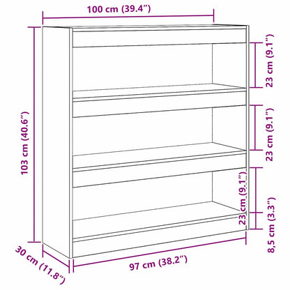 Bücherregal Schwarz Eichen-Optik 100 x 30 x 103 cm