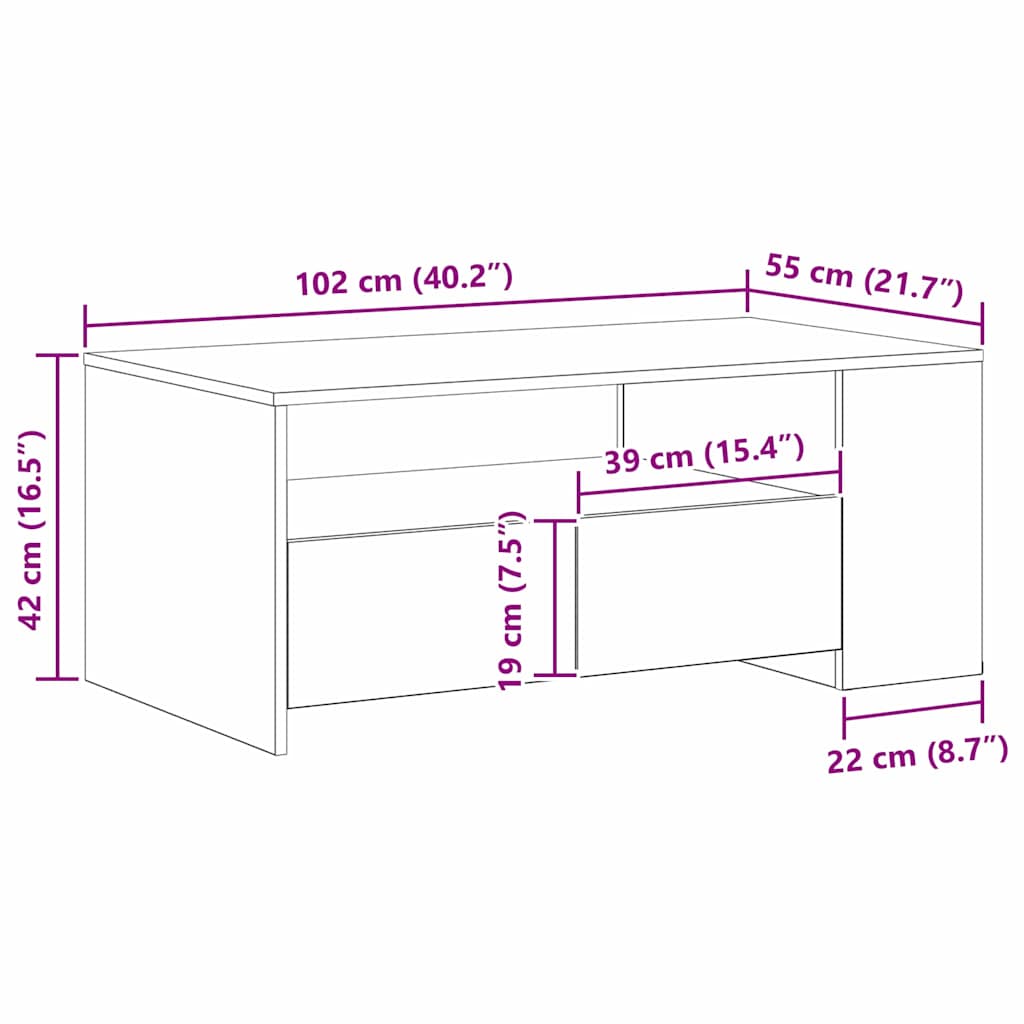 Couchtisch with Drawer Altholz 102 x 55 x 43,5 cm Holzwerkstoff
