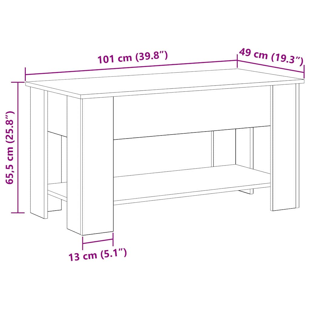 Couchtisch Schwarze Eiche 101 x 49 x 52 cm Holzwerkstoff