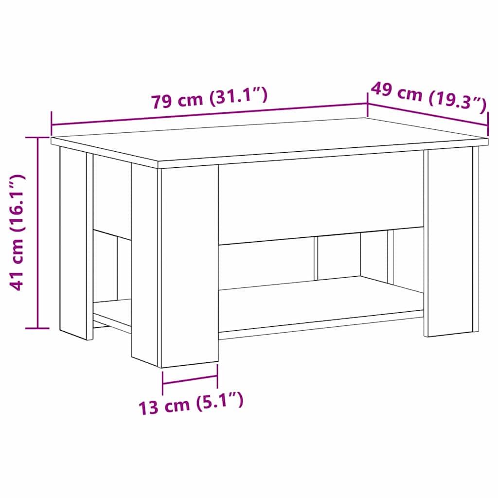 Couchtisch Schwarze Eiche 79 x 49 x 41 cm Holzwerkstoff