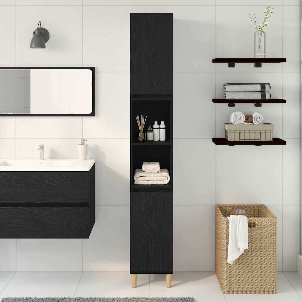 Badezimmer Schrank mit Regal Schwarze Eiche 30 x 30 x 190 cm