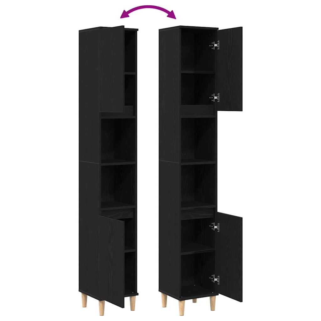 Badezimmer Schrank mit Regal Schwarze Eiche 30 x 30 x 190 cm