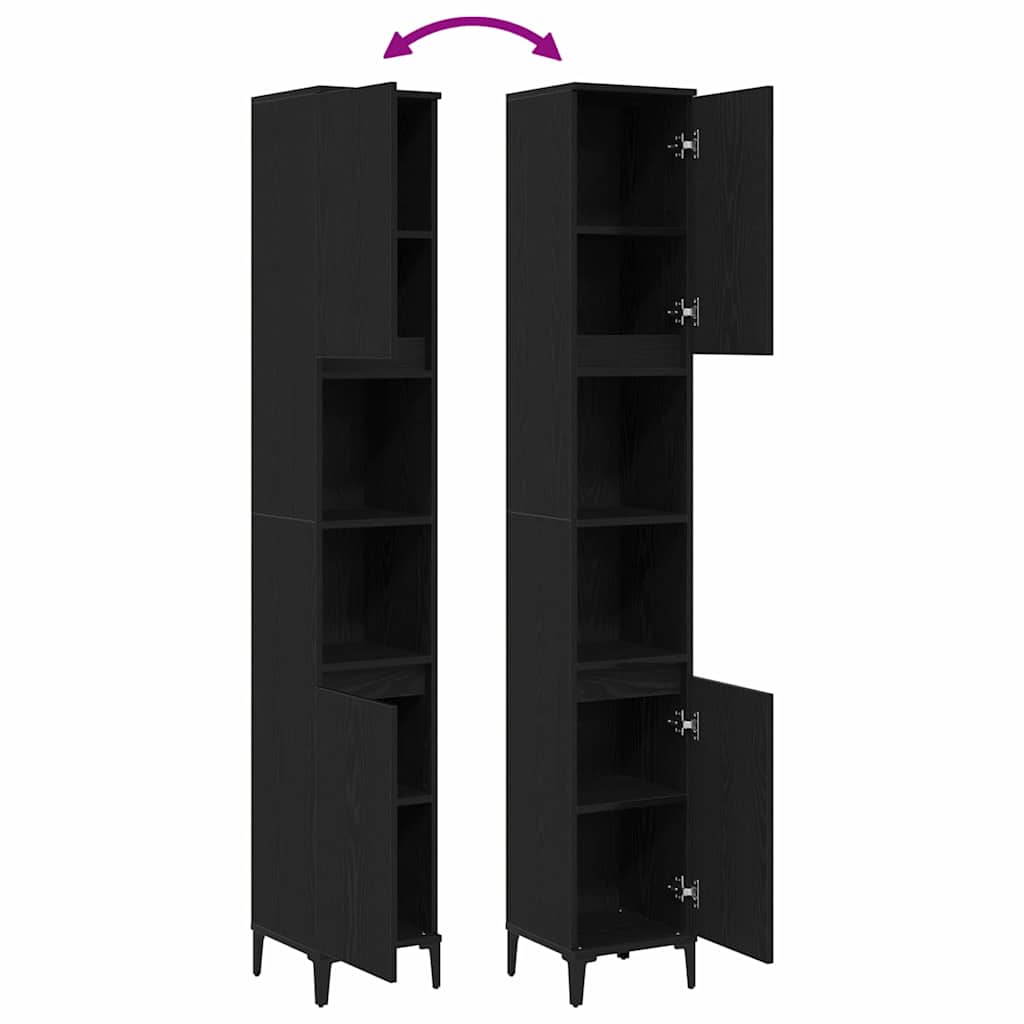 Badezimmer Schrank Schwarz Eichen-Optik 30 x 30 x 190 cm