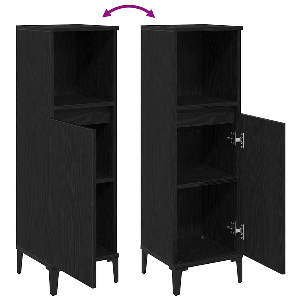 Badezimmer Schrank Schwarz Eichen-Optik 30 x 30 x 100 cm