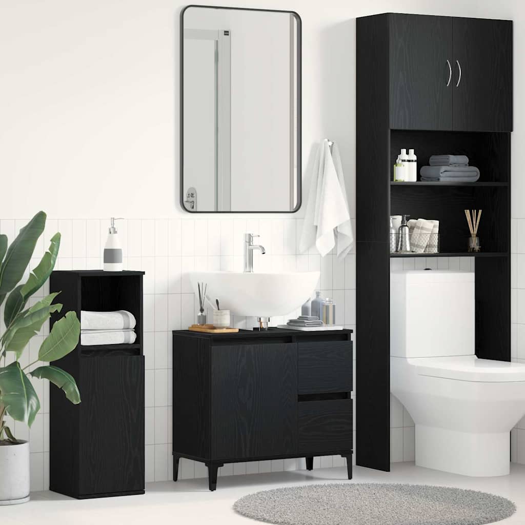 Badezimmer Schrank mit Tür Schwarz Eichen-Optik 65 x 33 x 60 cm