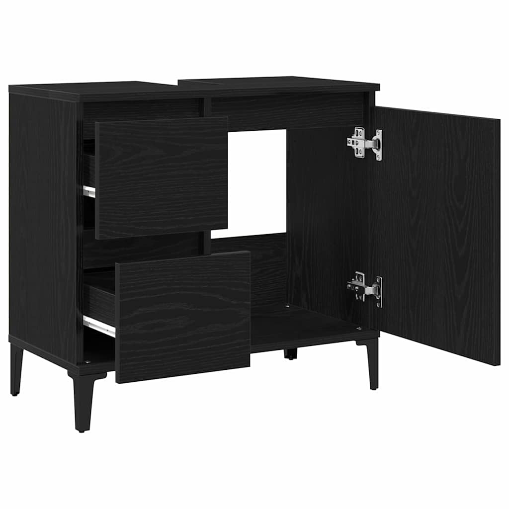 Badezimmer Schrank mit Tür Schwarz Eichen-Optik 65 x 33 x 60 cm