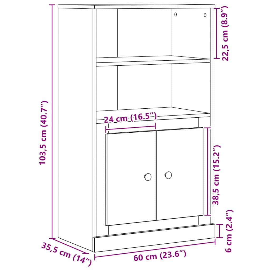 Highboard Schwarz Eichen-Optik 60 x 35.5 x 103.5 cm