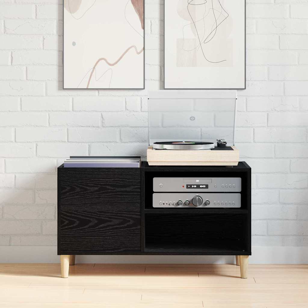 Schallplattenschrank mit Regal Schwarze Eiche 84.5 x 38 x 48 cm