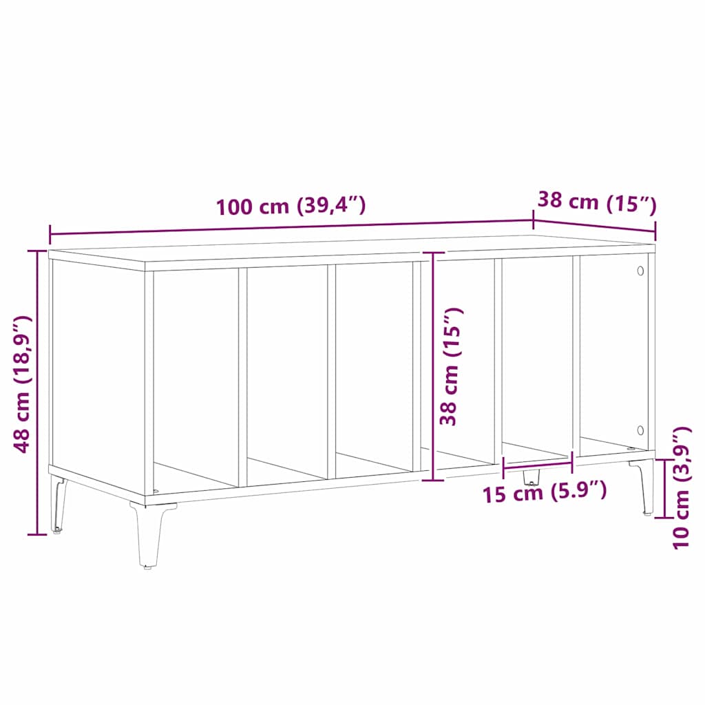 Schallplattenschrank mit Regal Schwarze Eiche 100 x 38 x 48 cm