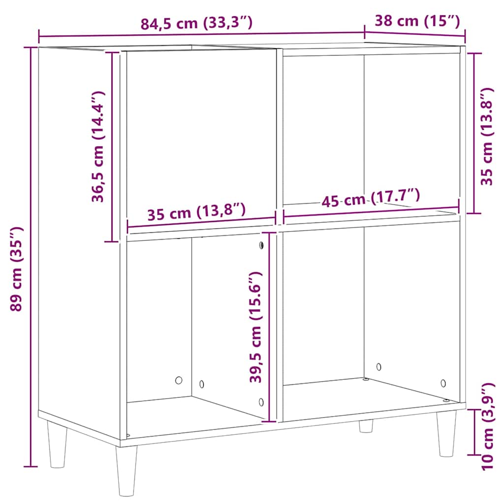 Schallplattenschrank Schwarz Eichen-Optik 84.5 x 38 x 89 cm