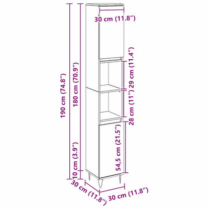 Badezimmerschrank mit Tür Schwarz Eichen-Optik 30 x 30 x 190 cm