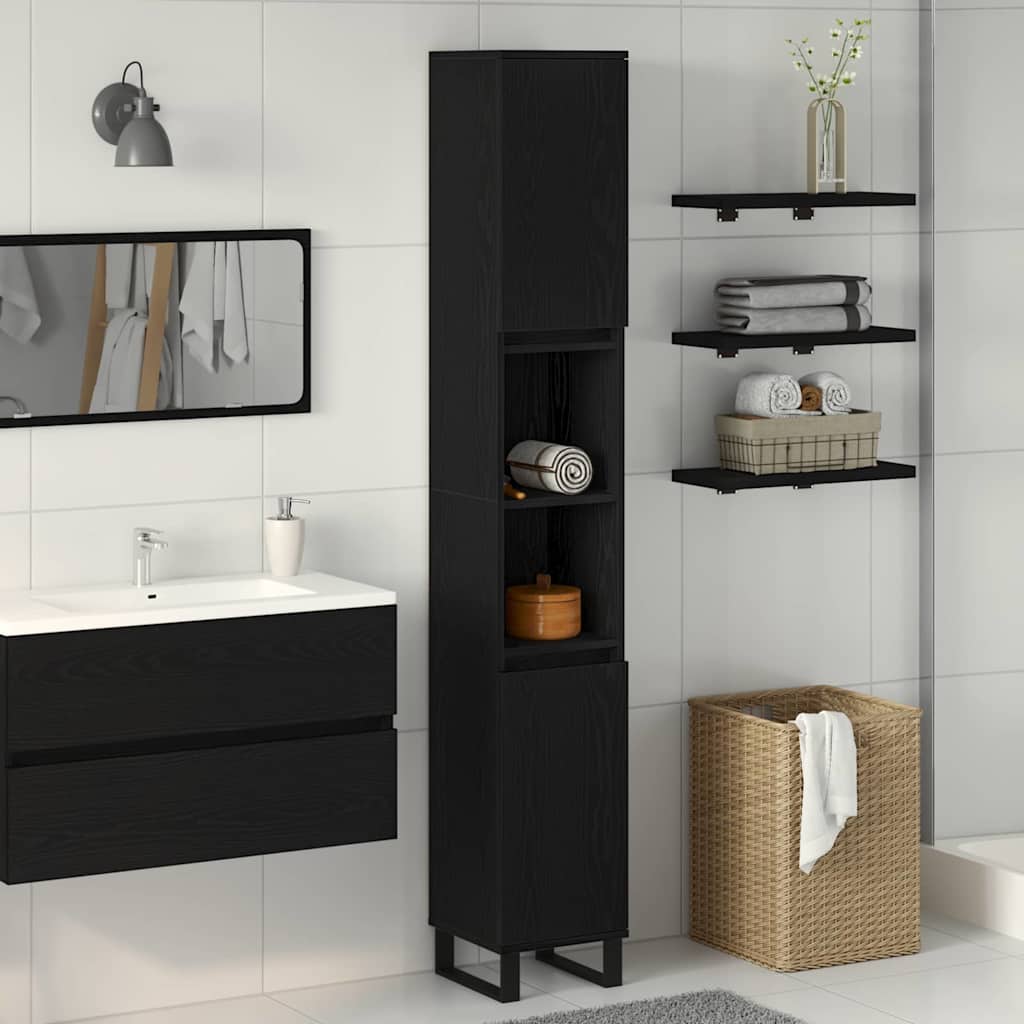 Badezimmer Schrank mit Regal Schwarze Eiche 30 x 30 x 190 cm