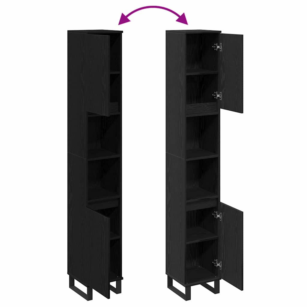 Badezimmer Schrank mit Regal Schwarze Eiche 30 x 30 x 190 cm