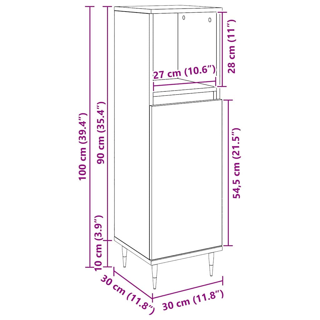 Badezimmer Schrank Schwarz Eichen-Optik 30 x 30 x 100 cm